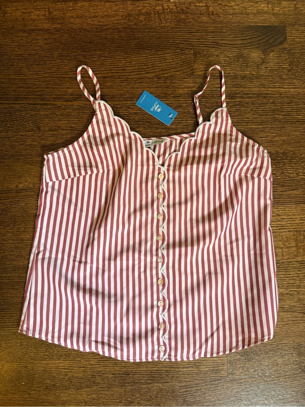Cupshe Red & White Striped Button-Front Scallop Cami